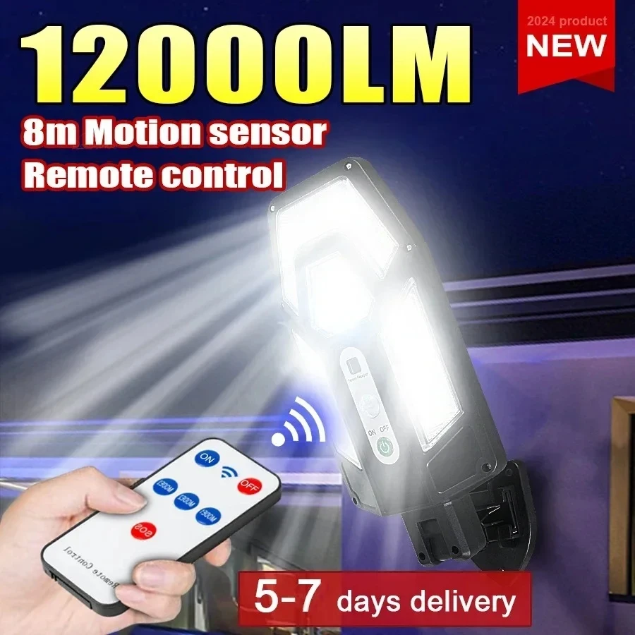 Solar Security Light - 12000LM 강력한 태양광 벽등 리모컨 포함
