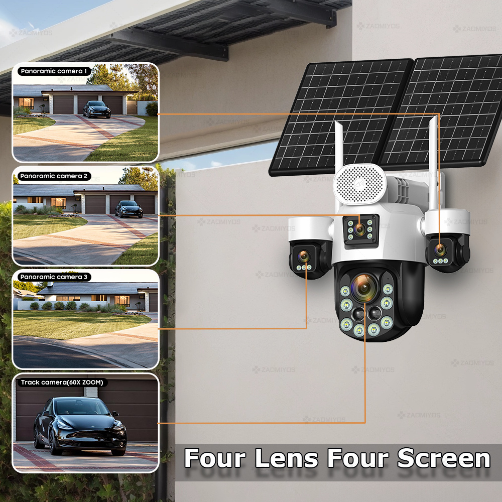4렌즈 아웃도어 360 °   감시용 태양광 카메라 2 - Home Security Installation 리뷰 및 가격