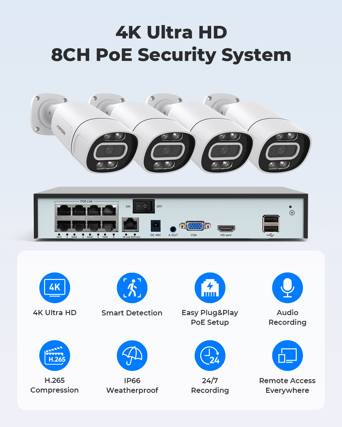 H.View 4K 5Mp 8Mp Poe CCTV 보안  - Home Security Installation 리뷰 및 가격